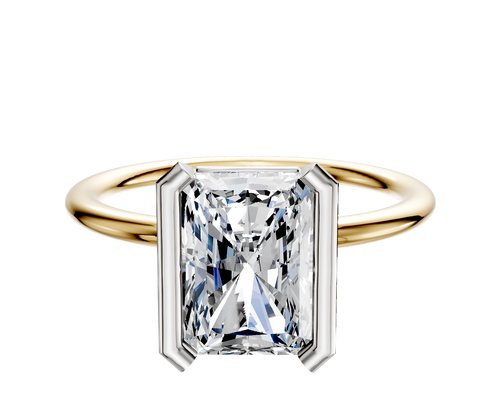 14K Two Tone Bezel Half Bezel North/South Classic Dome 1.5mm Engagement Ring
