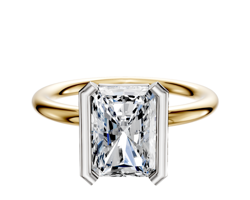 18K Two Tone Bezel Half Bezel North/South Classic Dome 2.0mm Engagement Ring
