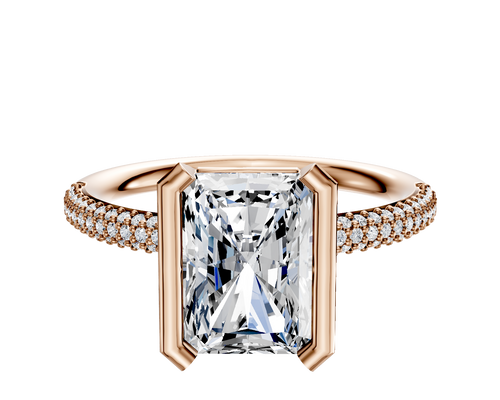 14K Rose Gold Bezel Half Bezel North/South Classic Dome 3-Row-Pave 2.0mm Engagement Ring