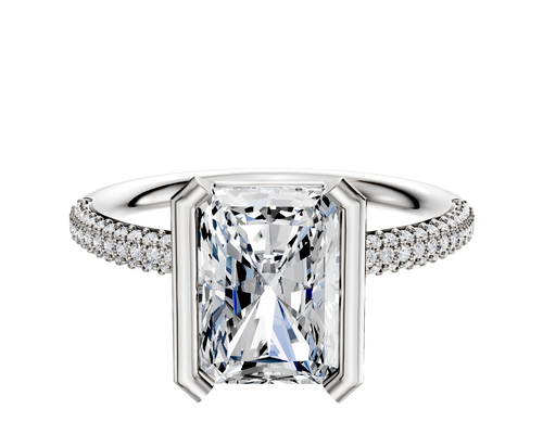 14K White Gold Bezel Half Bezel North/South Classic Dome 3-Row-Pave 2.0mm Engagement Ring