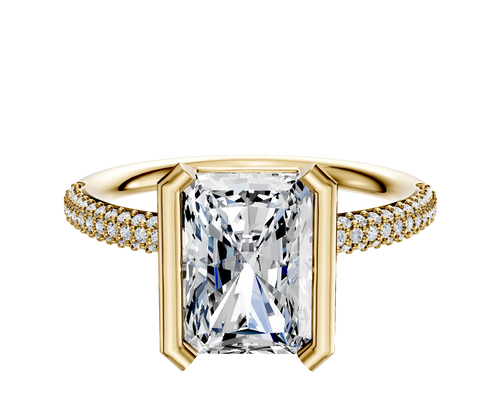 14K Yellow Gold Bezel Half Bezel North/South Classic Dome 3-Row-Pave 2.0mm Engagement Ring