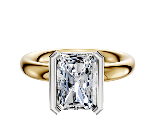 14K Two Tone Bezel Half Bezel North/South Classic Dome 3.0mm Engagement Ring