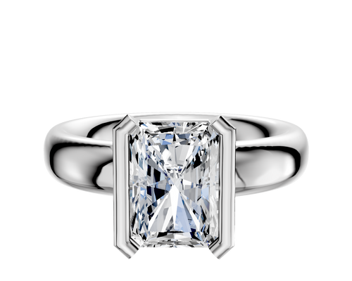 14K White Gold Bezel Half Bezel North/South Classic Dome 4.0mm Engagement Ring