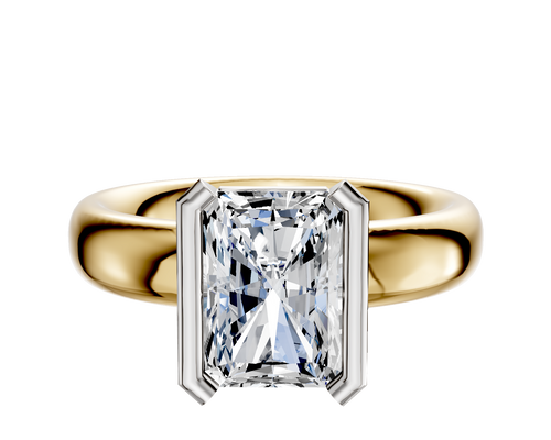 18K Two Tone Bezel Half Bezel North/South Classic Dome 4.0mm Engagement Ring