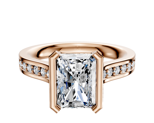 14K Rose Gold Bezel Half Bezel North/South Cathedral Flat 1-Row-Pave 2.5mm Engagement Ring