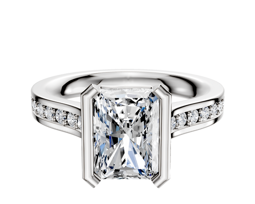 14K Two Tone Bezel Half Bezel North/South Cathedral Flat 1-Row-Pave 2.5mm Engagement Ring