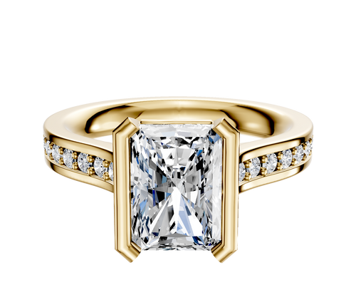 14K Yellow Gold Bezel Half Bezel North/South Cathedral Flat 1-Row-Pave 2.5mm Engagement Ring