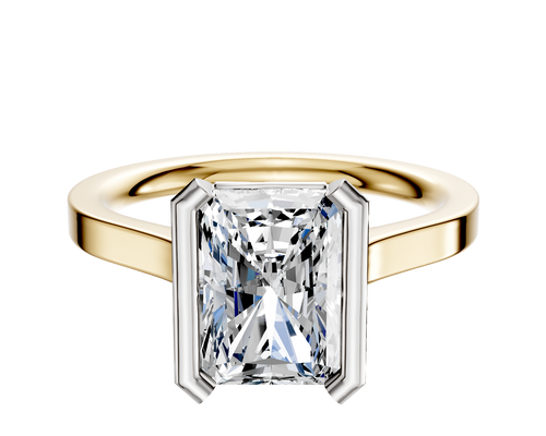 18K Two Tone Bezel Half Bezel North/South Cathedral Flat 2.0mm Engagement Ring