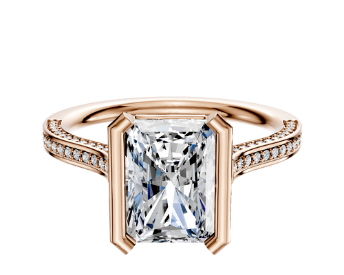 14K Rose Gold Bezel Half Bezel North/South Cathedral Flat 3-Row-Pave 2.0mm Engagement Ring