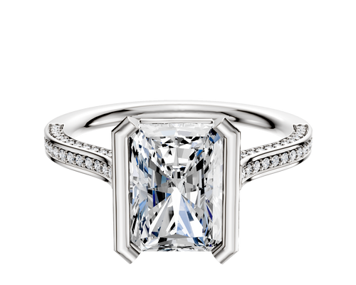 Platinum Bezel Half Bezel North/South Cathedral Flat 3-Row-Pave 2.0mm Engagement Ring