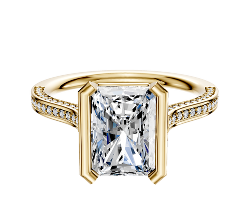 18K Yellow Gold Bezel Half Bezel North/South Cathedral Flat 3-Row-Pave 2.0mm Engagement Ring
