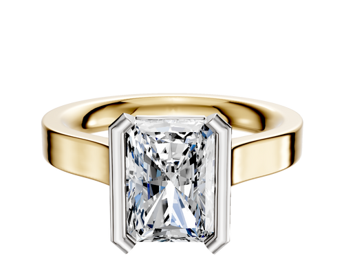 14K Two Tone Bezel Half Bezel North/South Cathedral Flat 3.0mm Engagement Ring