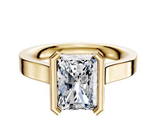 14K Yellow Gold Bezel Half Bezel North/South Cathedral Flat 3.0mm Engagement Ring