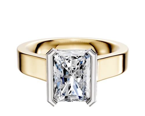 18K Two Tone Bezel Half Bezel North/South Cathedral Flat 4.0mm Engagement Ring