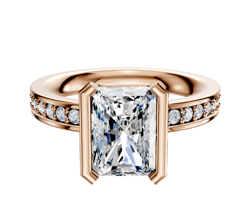 18K Rose Gold Bezel Half Bezel North/South Classic Flat 1-Row-Pave 2.5mm Engagement Ring