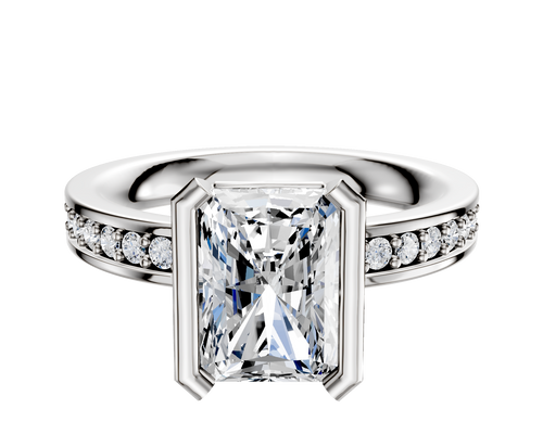 14K Two Tone Bezel Half Bezel North/South Classic Flat 1-Row-Pave 2.5mm Engagement Ring