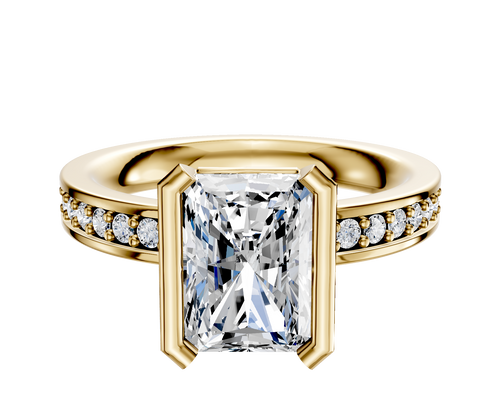 18K Yellow Gold Bezel Half Bezel North/South Classic Flat 1-Row-Pave 2.5mm Engagement Ring