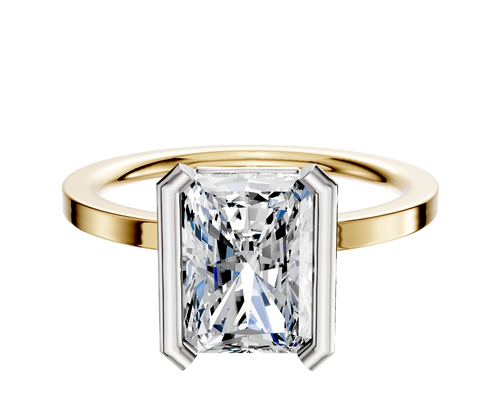 18K Two Tone Bezel Half Bezel North/South Classic Flat 1.5mm Engagement Ring