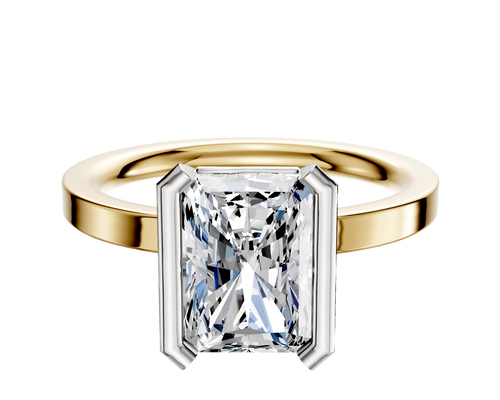 18K Two Tone Bezel Half Bezel North/South Classic Flat 2.0mm Engagement Ring