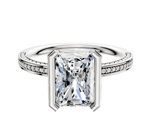 18K White Gold Bezel Half Bezel North/South Classic Flat 3-Row-Pave 2.0mm Engagement Ring