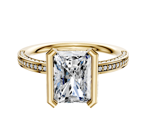 14K Yellow Gold Bezel Half Bezel North/South Classic Flat 3-Row-Pave 2.0mm Engagement Ring