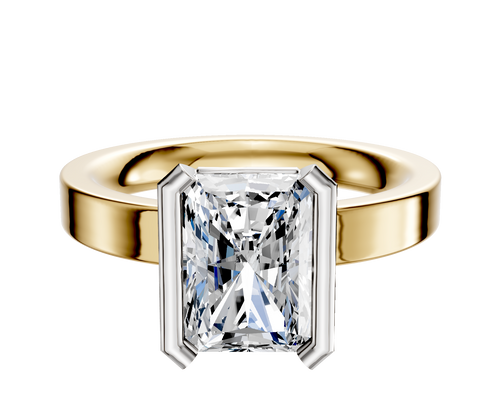 18K Two Tone Bezel Half Bezel North/South Classic Flat 3.0mm Engagement Ring