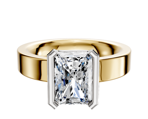 18K Two Tone Bezel Half Bezel North/South Classic Flat 4.0mm Engagement Ring