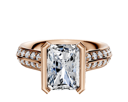 14K Rose Gold Bezel Half Bezel North/South Cathedral Knife Edge 1-Row-Pave 2.5mm Engagement Ring