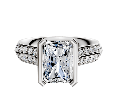 14K White Gold Bezel Half Bezel North/South Cathedral Knife Edge 1-Row-Pave 2.5mm Engagement Ring