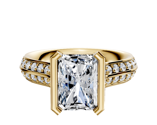 18K Yellow Gold Bezel Half Bezel North/South Cathedral Knife Edge 1-Row-Pave 2.5mm Engagement Ring