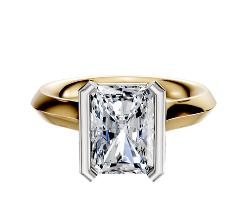 18K Two Tone Bezel Half Bezel North/South Cathedral Knife Edge 3.0mm Engagement Ring