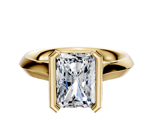 14K Yellow Gold Bezel Half Bezel North/South Cathedral Knife Edge 3.0mm Engagement Ring