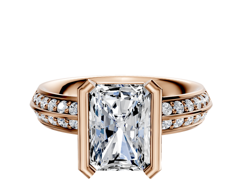14K Rose Gold Bezel Half Bezel North/South Classic Knife Edge 1-Row-Pave 2.5mm Engagement Ring