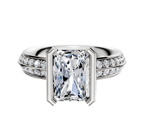 18K White Gold Bezel Half Bezel North/South Classic Knife Edge 1-Row-Pave 2.5mm Engagement Ring