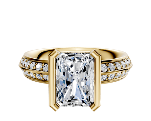 18K Yellow Gold Bezel Half Bezel North/South Classic Knife Edge 1-Row-Pave 2.5mm Engagement Ring