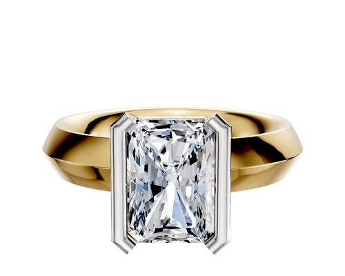 18K Two Tone Bezel Half Bezel North/South Classic Knife Edge 4.0mm Engagement Ring