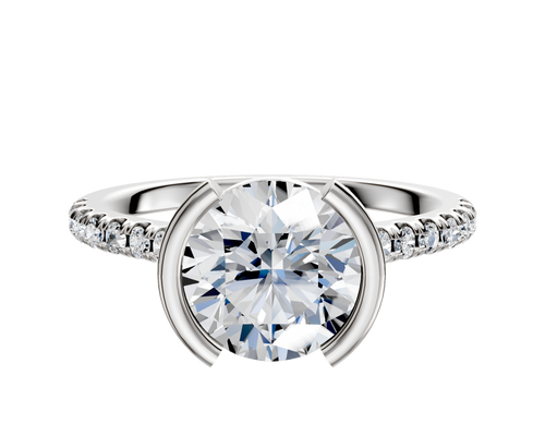 18K White Gold Bezel Half Bezel North/South Cathedral Dome 1-Row-Pave 2.5mm Engagement Ring