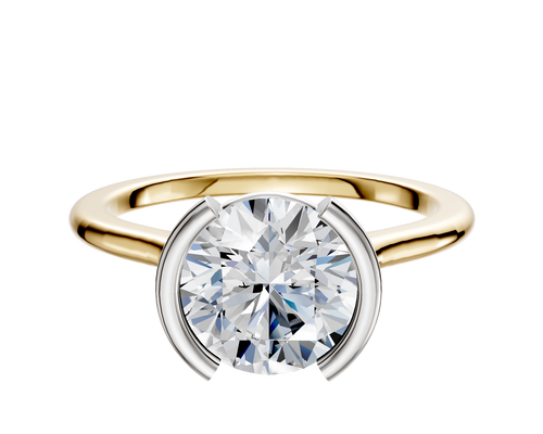 18K Two Tone Bezel Half Bezel North/South Cathedral Dome 1.5mm Engagement Ring