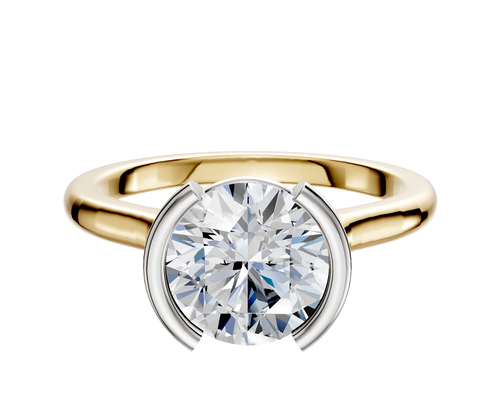 14K Two Tone Bezel Half Bezel North/South Cathedral Dome 2.0mm Engagement Ring