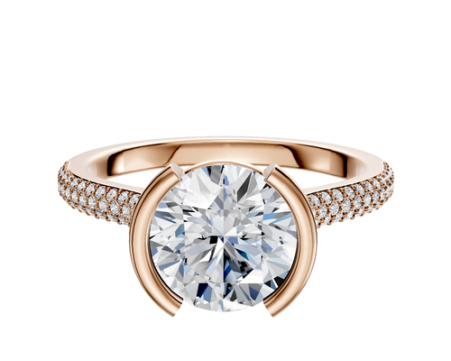 18K Rose Gold Bezel Half Bezel North/South Cathedral Dome 3-Row-Pave 2.0mm Engagement Ring