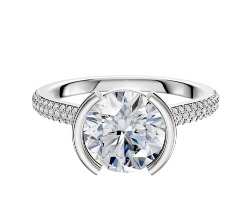 14K White Gold Bezel Half Bezel North/South Cathedral Dome 3-Row-Pave 2.0mm Engagement Ring