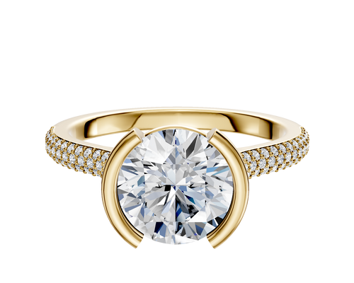 14K Yellow Gold Bezel Half Bezel North/South Cathedral Dome 3-Row-Pave 2.0mm Engagement Ring