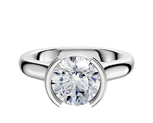 18K White Gold Bezel Half Bezel North/South Cathedral Dome 3.0mm Engagement Ring