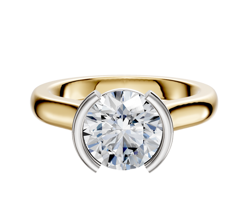18K Two Tone Bezel Half Bezel North/South Cathedral Dome 3.0mm Engagement Ring