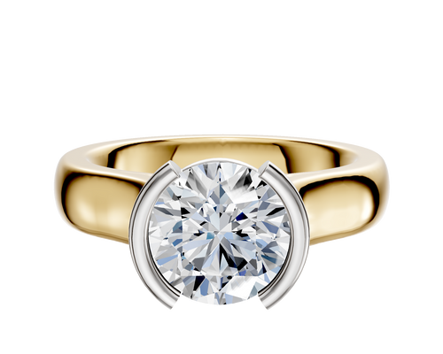 14K Two Tone Bezel Half Bezel North/South Cathedral Dome 4.0mm Engagement Ring