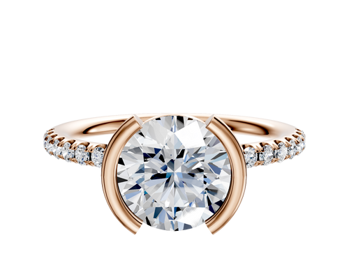 14K Rose Gold Bezel Half Bezel North/South Classic Dome 1-Row-Pave 2.5mm Engagement Ring