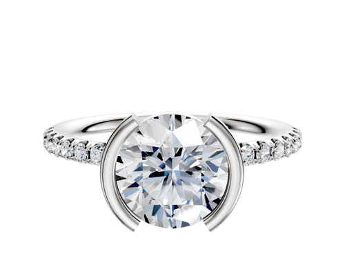 14K White Gold Bezel Half Bezel North/South Classic Dome 1-Row-Pave 2.5mm Engagement Ring