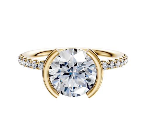 14K Yellow Gold Bezel Half Bezel North/South Classic Dome 1-Row-Pave 2.5mm Engagement Ring