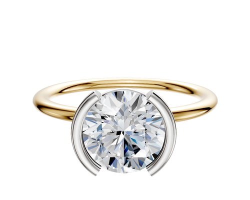 18K Two Tone Bezel Half Bezel North/South Classic Dome 1.5mm Engagement Ring