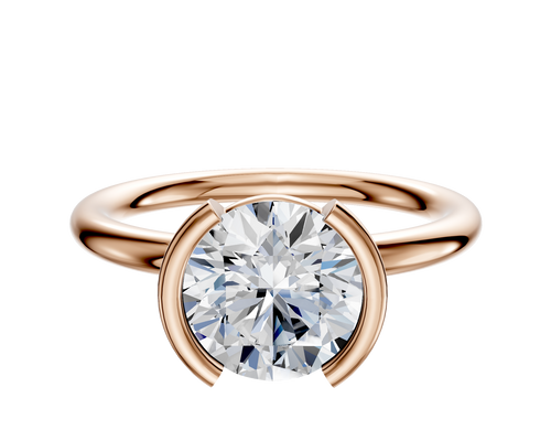 18K Rose Gold Bezel Half Bezel North/South Classic Dome 2.0mm Engagement Ring